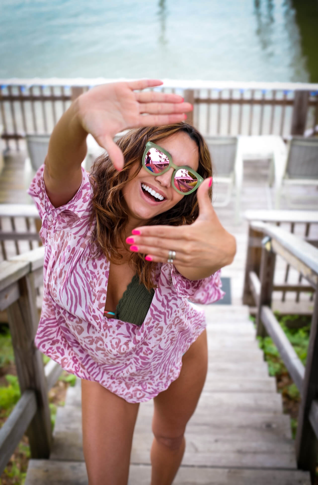 Mint/ Pink cat eye sunglasses for runners by Tierra Sunglasses